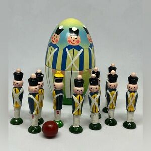 VINTAGE POLISH NESTING, Colorful Wooden NUTCRACKER Soldier GAME Egg Set